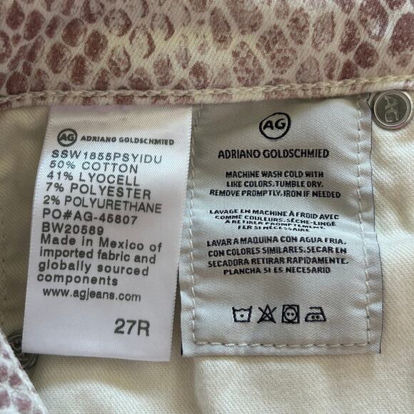 AG Adriano Goldschmied The Prima Ankle Jeans 27R Snake Print Taupe Beige - Picture 9 of 9